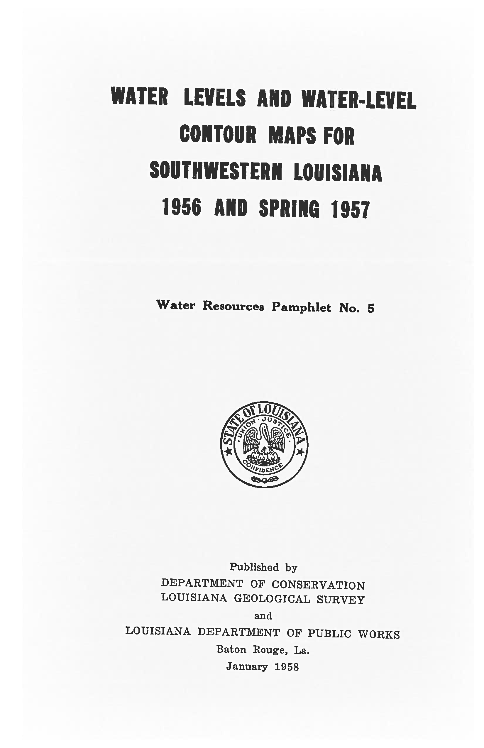 An Analysis of Water Levels and Water-Level Contour Maps for Southwestern Louisiana, 1956 and 1957. An Analysis of Water Levels and Water-Level Contour Maps for Southwestern Louisiana, 1956 and 1957.