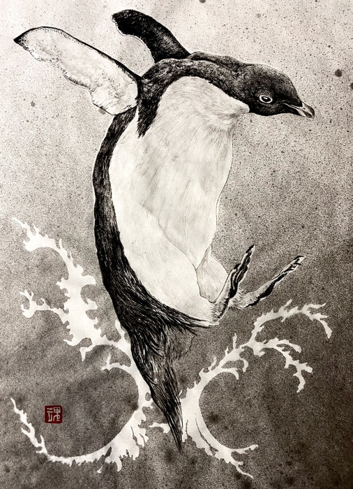 Leap Beyond black and white image of a penguin jumping